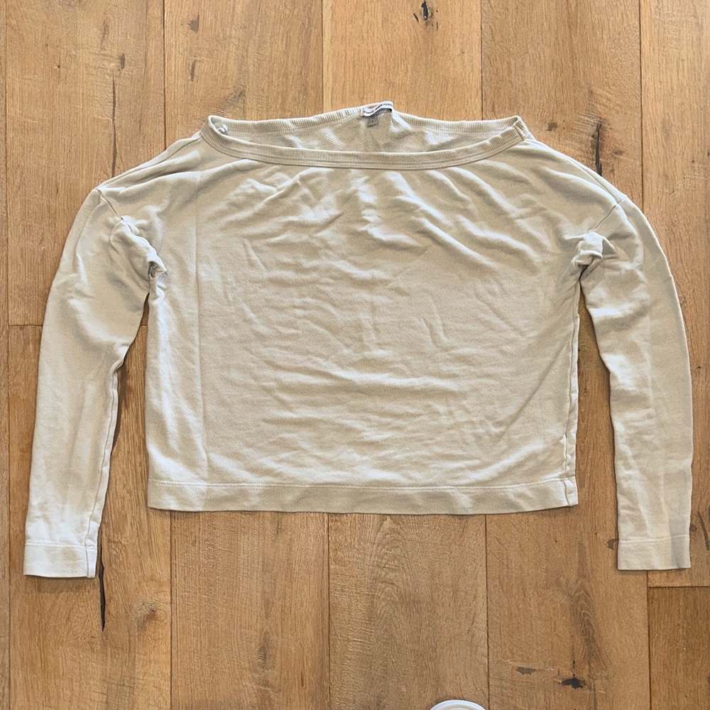 JAMES PERSE Women's Beige Off The Shoulder Long Sleeve Sweatshirt